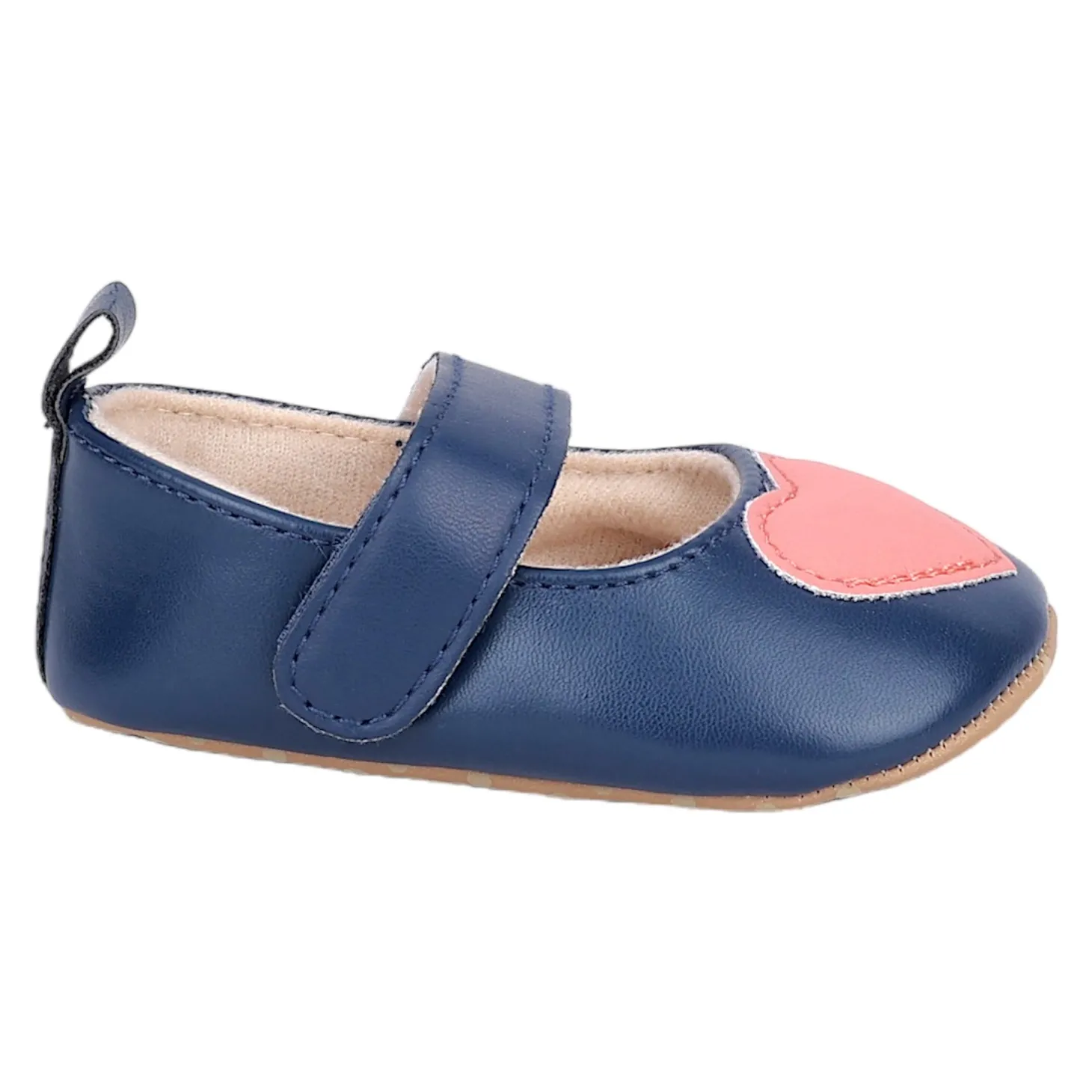 Baby Moo Sweet Heart Anti-Skid Elastic Strap Ballerina Booties - Navy Blue, Peach