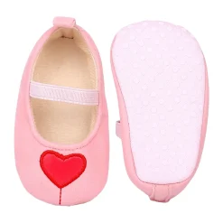 Baby Moo Sweet Heart Anti-Skid Elastic Strap Ballerina Booties - Pink, Red