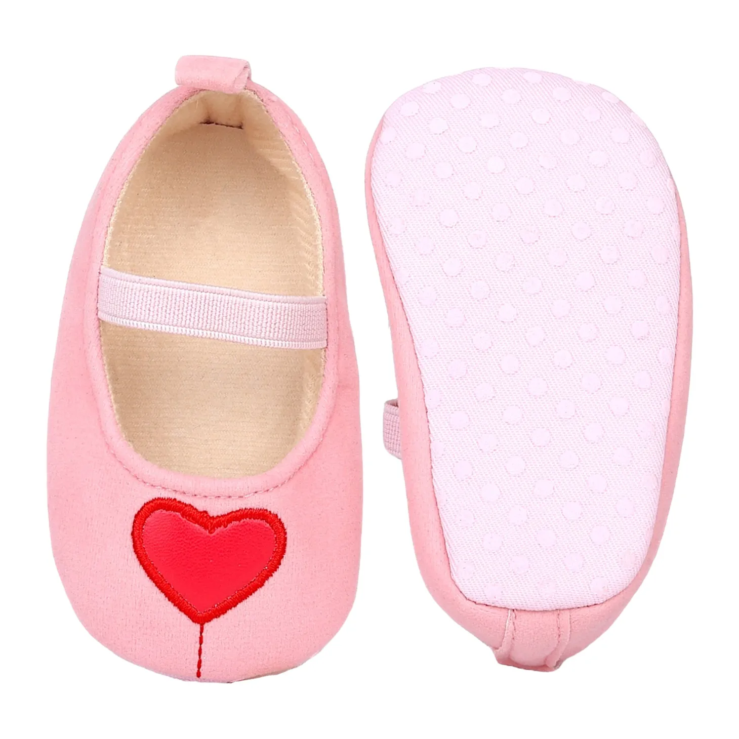 Baby Moo Sweet Heart Anti-Skid Elastic Strap Ballerina Booties - Pink, Red