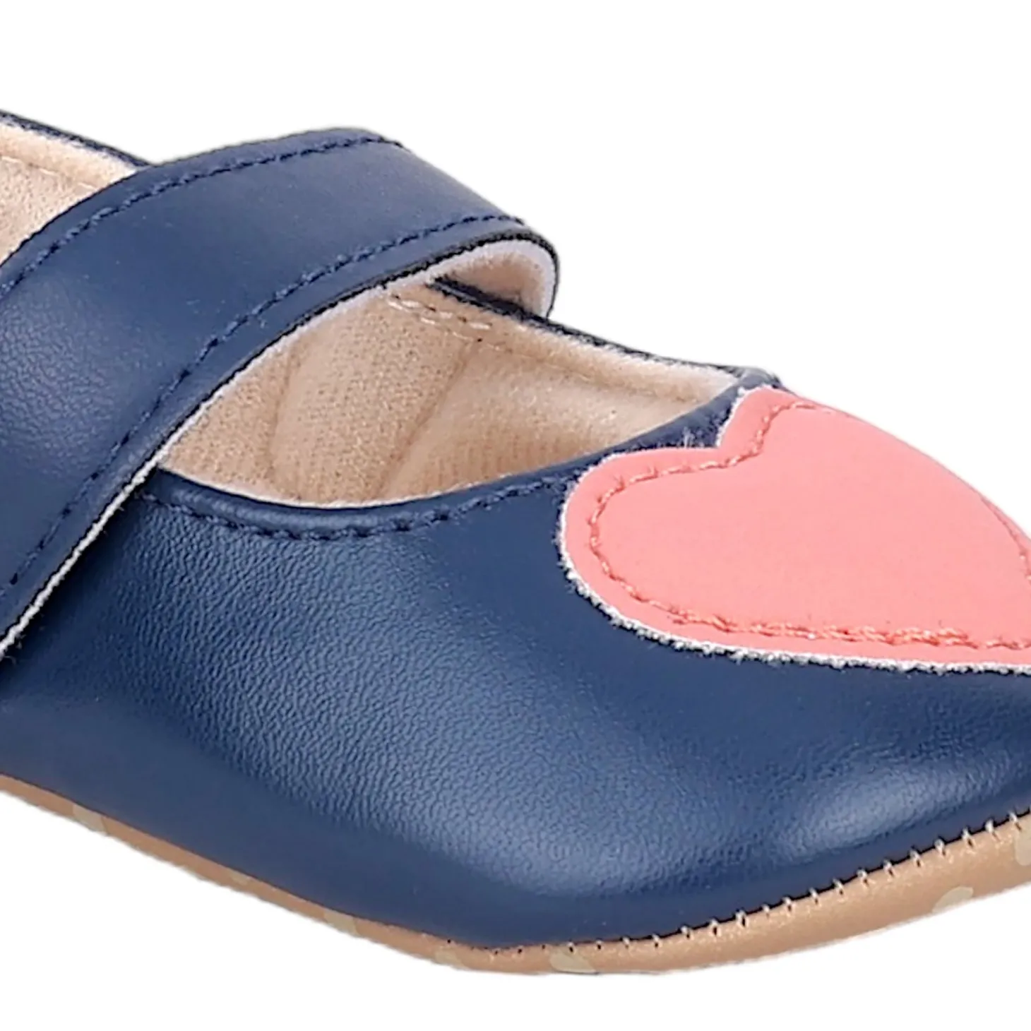 Baby Moo Sweet Heart Anti-Skid Elastic Strap Ballerina Booties - Navy Blue, Peach