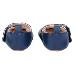 Baby Moo Sweet Heart Anti-Skid Elastic Strap Ballerina Booties - Navy Blue, Peach
