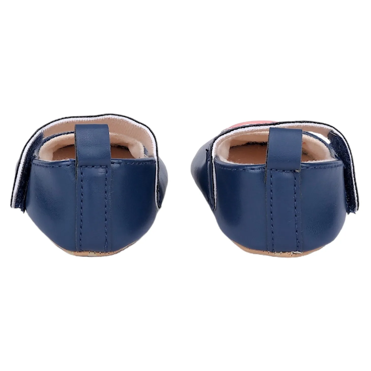 Baby Moo Sweet Heart Anti-Skid Elastic Strap Ballerina Booties - Navy Blue, Peach