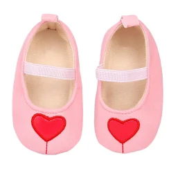 Baby Moo Sweet Heart Anti-Skid Elastic Strap Ballerina Booties - Pink, Red