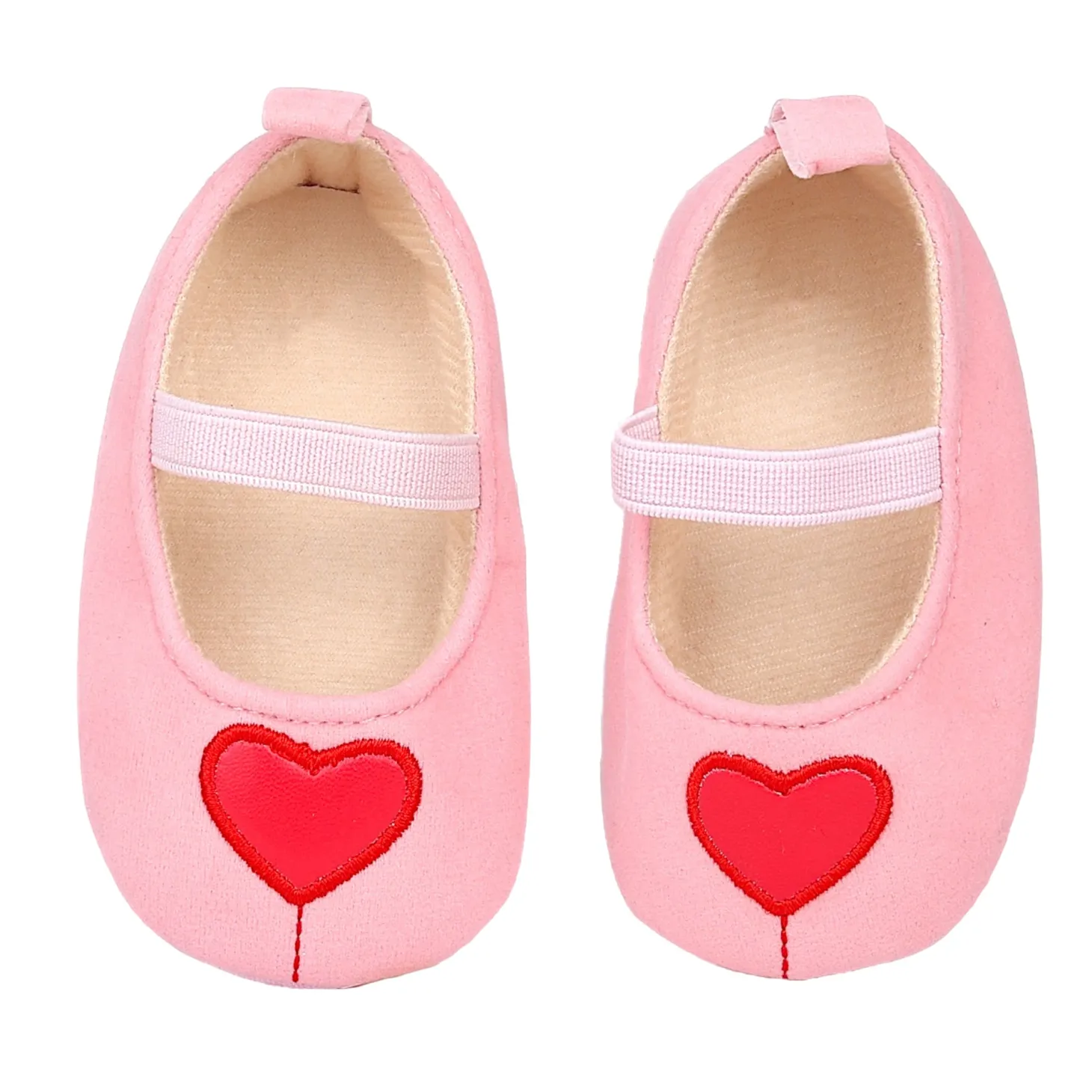 Baby Moo Sweet Heart Anti-Skid Elastic Strap Ballerina Booties - Pink, Red