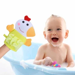 Baby Moo Sweet Hen Bath Time Fun Hand Puppet Loofah Bath Glove - Yellow