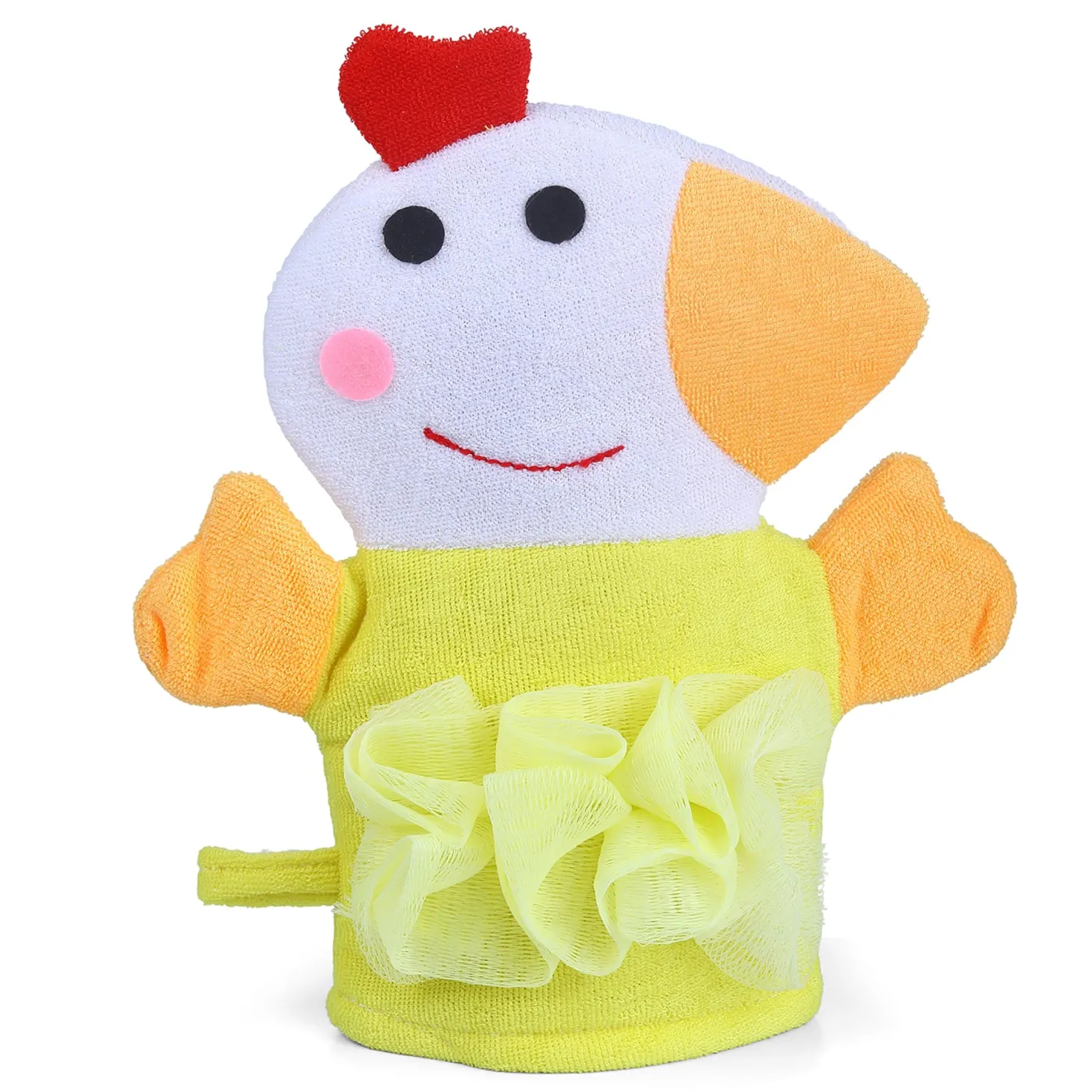 Baby Moo Sweet Hen Bath Time Fun Hand Puppet Loofah Bath Glove - Yellow