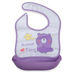 Baby Moo Sweet Time Premium Waterproof Crumb Catcher Bibs - Purple