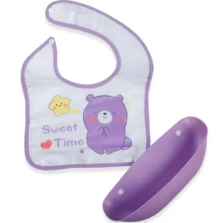 Baby Moo Sweet Time Premium Waterproof Crumb Catcher Bibs - Purple