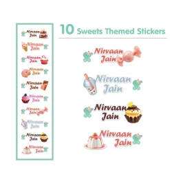 Baby Moo Sweets Personalised Name Self Adhesive Transparent Embossed Stickers, 3D Labels 10 Pcs Stationery Set for Children - Pink