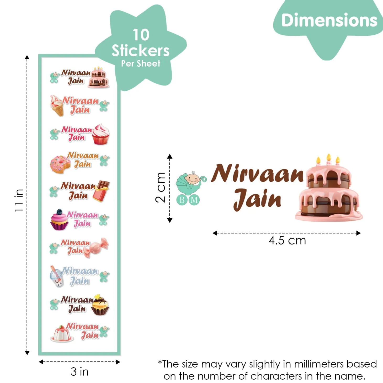 Baby Moo Sweets Personalised Name Self Adhesive Transparent Embossed Stickers, 3D Labels 20 Pcs Stationery Set for Children - Pink