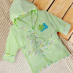 Baby Moo Taklu Turtle Embroidered Half Sleeves Bathrobe - Green