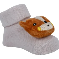 Baby Moo Teddy And Fox 3D Rattle Anti-Skid Socks Booties Pack of 2 - Blue, Rose Gold