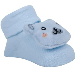 Baby Moo Teddy And Fox 3D Rattle Anti-Skid Socks Booties Pack of 2 - Blue, Rose Gold