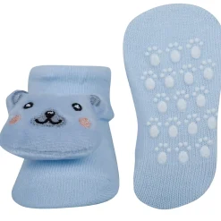 Baby Moo Teddy And Fox 3D Rattle Anti-Skid Socks Booties Pack of 2 - Blue, Rose Gold