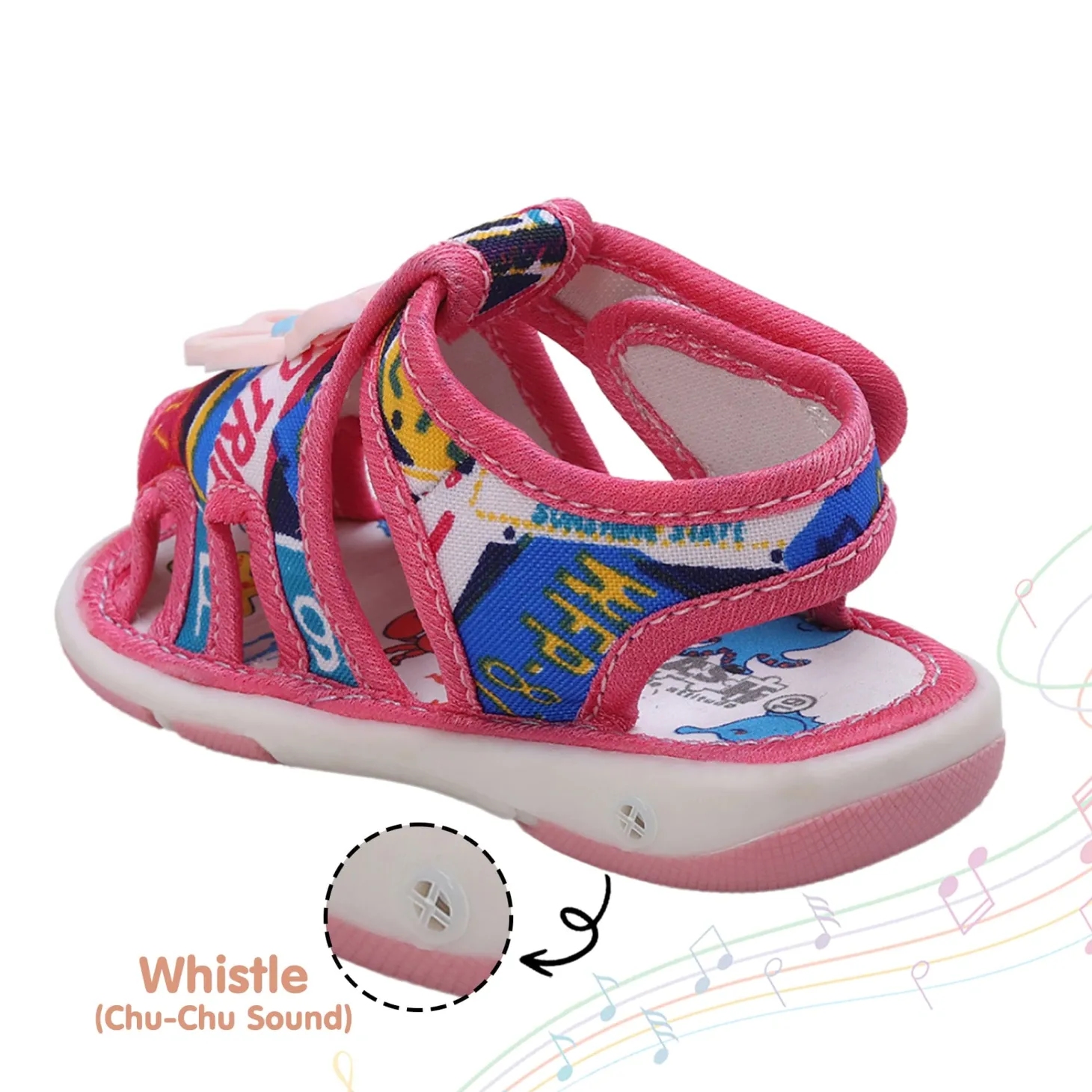 Baby Moo Teddy Applique Velcro Strap Anti-Skid Chu Chu Sound Sandals - Pink