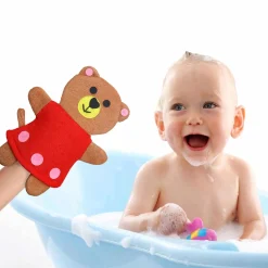 Baby Moo Teddy Bear Bath Time Fun Hand Puppet Loofah Bath Glove - Brown