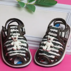 Baby Moo Teddy Bear Velcro Strap Anti-Skid Chu Chu Sound Sandals - Green