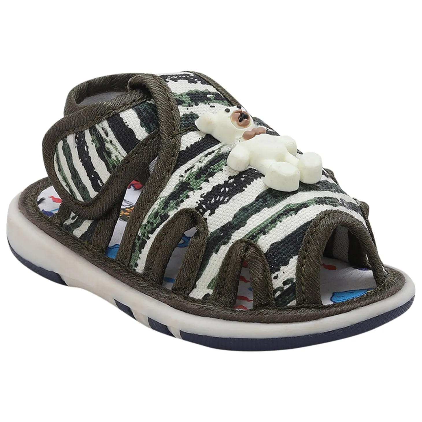 Baby Moo Teddy Bear Velcro Strap Anti-Skid Chu Chu Sound Sandals - Green