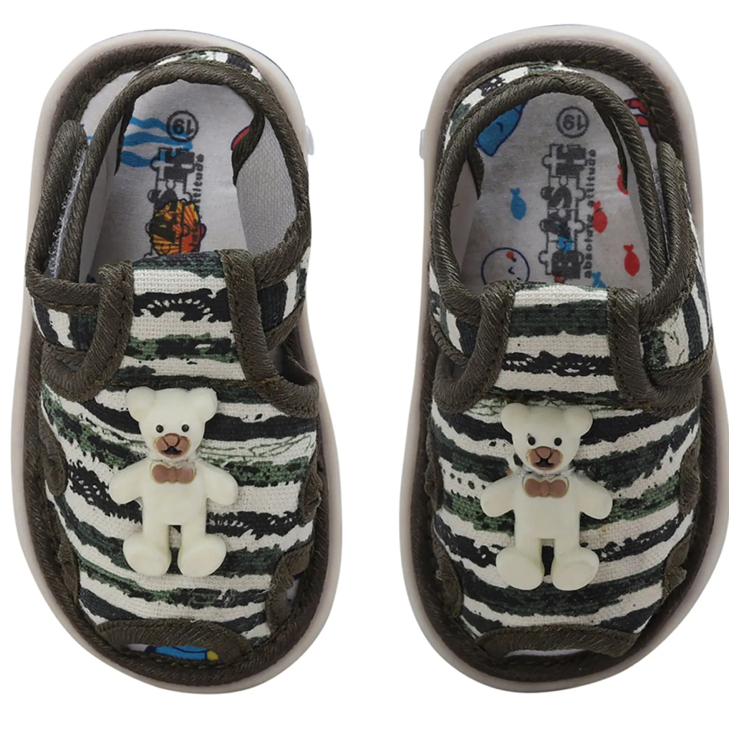 Baby Moo Teddy Bear Velcro Strap Anti-Skid Chu Chu Sound Sandals - Green