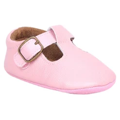 Baby Moo Textured Leather T-Strap Velcro Buckle Anti-Skid Ballerina Pram Shoes - Pink
