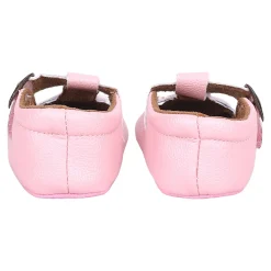 Baby Moo Textured Leather T-Strap Velcro Buckle Anti-Skid Ballerina Pram Shoes - Pink