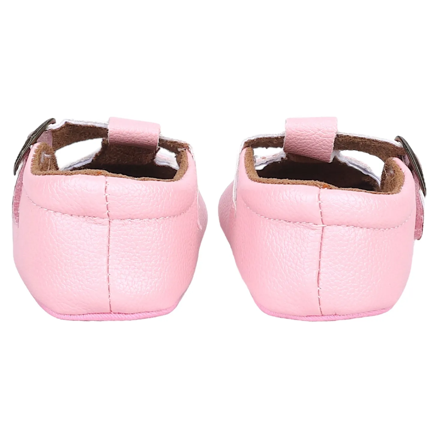 Baby Moo Textured Leather T-Strap Velcro Buckle Anti-Skid Ballerina Pram Shoes - Pink