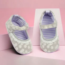 Baby Moo Textured Velcro Strap Anti-Skid Ballerina Booties - Grey