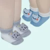 Baby Moo Tiger And Alligator 3D Rattle Anti-Skid Socks Booties Pack of 2 - Grey, Blue
