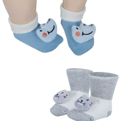 Baby Moo Tiger And Alligator 3D Rattle Anti-Skid Socks Booties Pack of 2 - Grey, Blue