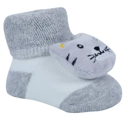 Baby Moo Tiger And Alligator 3D Rattle Anti-Skid Socks Booties Pack of 2 - Grey, Blue