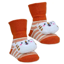 Baby Moo Tiger Cotton Anti-Skid 3D Socks - Orange