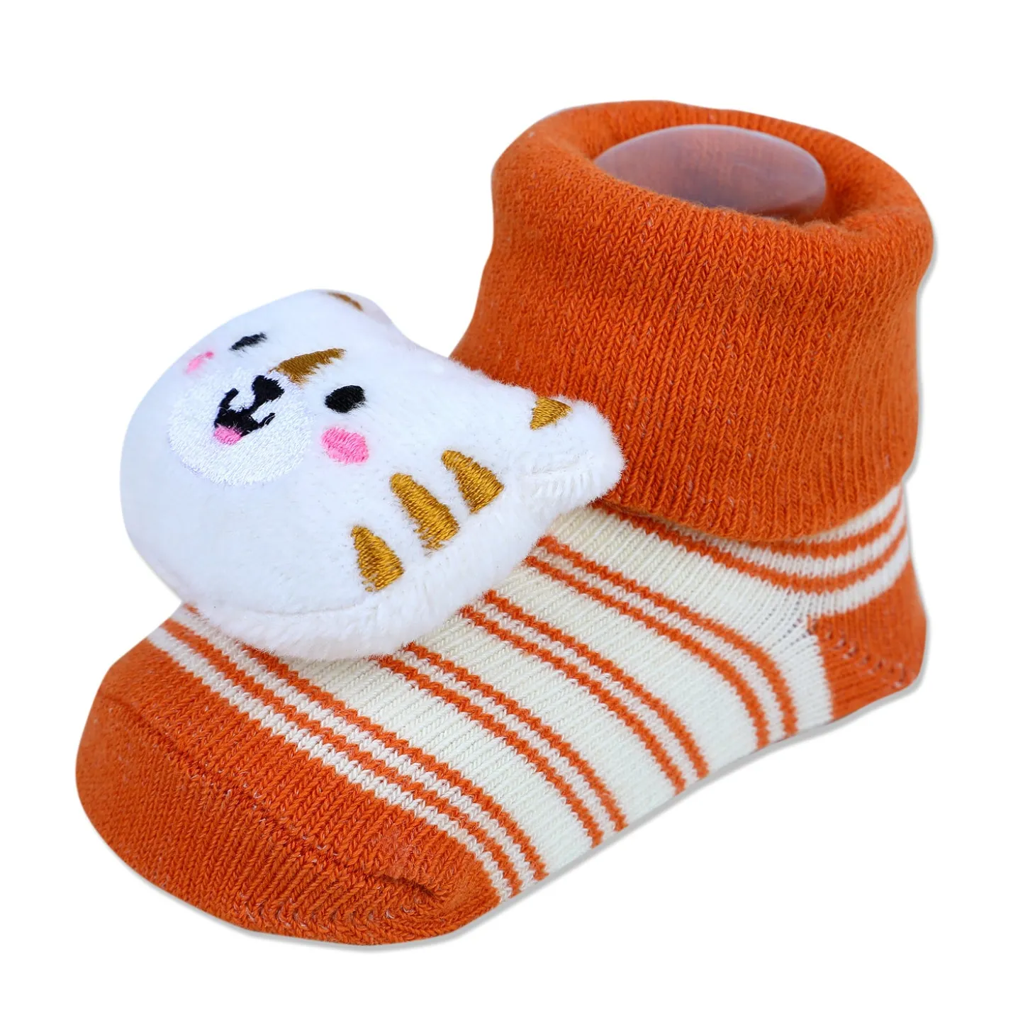 Baby Moo Tiger Cotton Anti-Skid 3D Socks - Orange