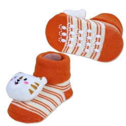 Baby Moo Tiger Cotton Anti-Skid 3D Socks - Orange