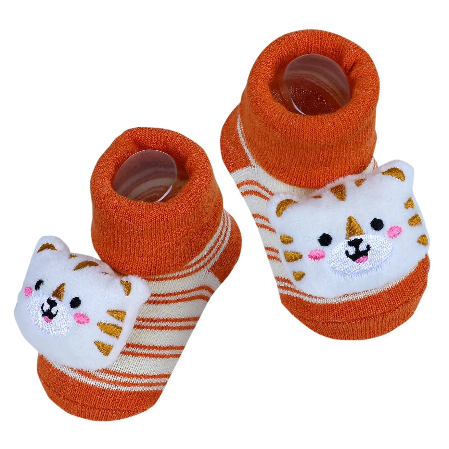 Baby Moo Tiger Cotton Anti-Skid 3D Socks - Orange