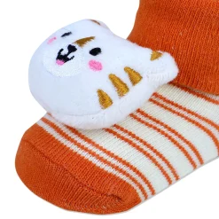 Baby Moo Tiger Cotton Anti-Skid 3D Socks - Orange