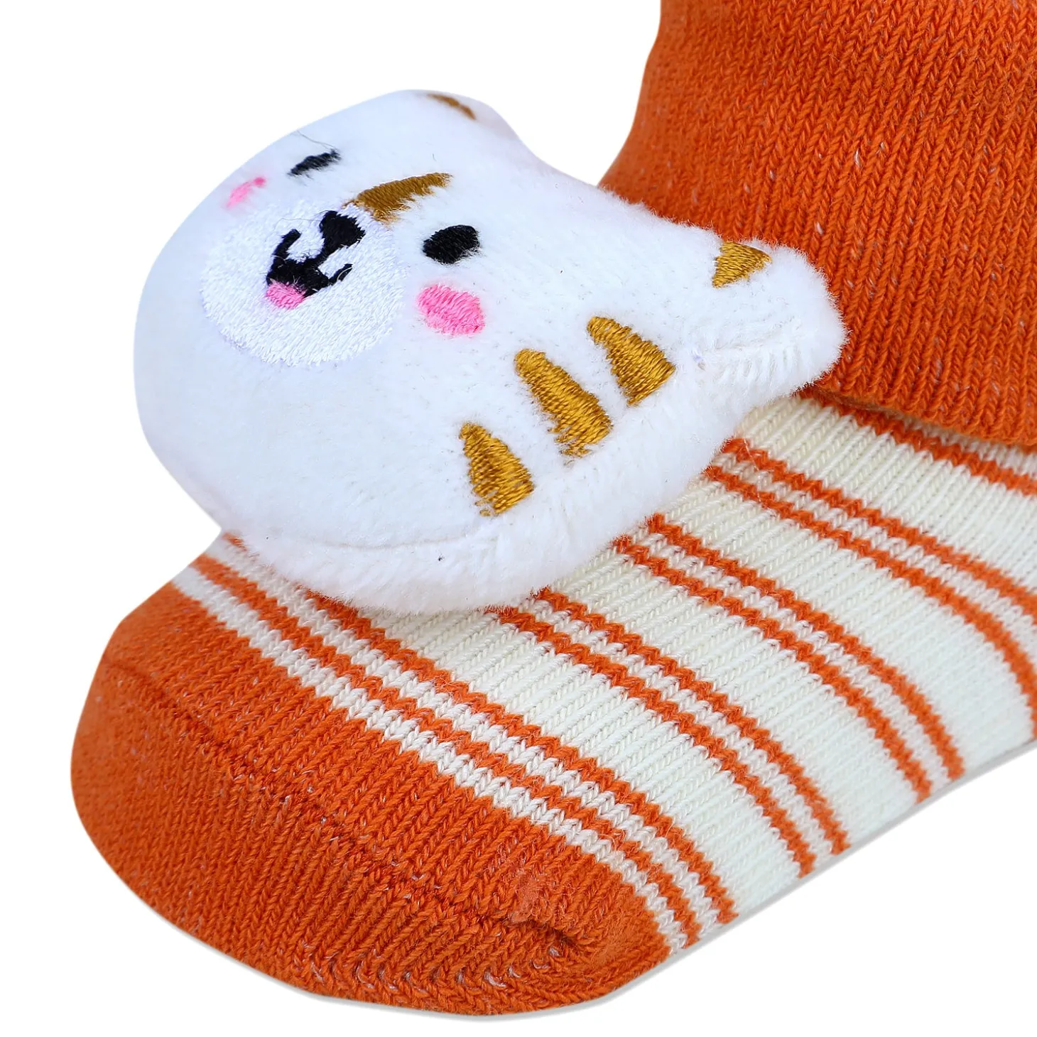 Baby Moo Tiger Cotton Anti-Skid 3D Socks - Orange