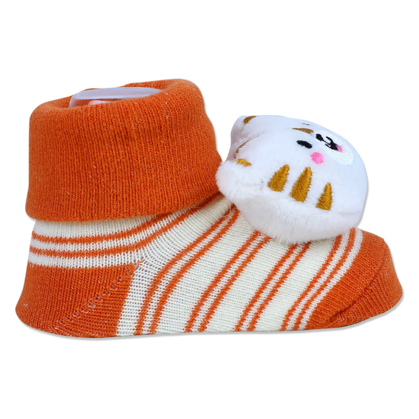 Baby Moo Tiger Cotton Anti-Skid 3D Socks - Orange