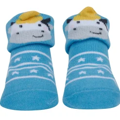 Baby Moo Tiger Puppy 3D Rattle Anti-Skid Socks Booties Pack of 3 - Blue, Beige