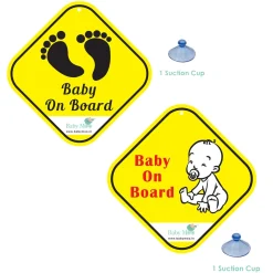 Baby Moo Tiny Baby On Board Car Safety Sign With Suction Cup Clip 2 Pack - Yellow
