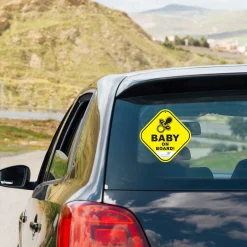 Baby Moo Tiny Infant on Board Car Safety Sign With Vacuum Suction Cup Clip - Yellow