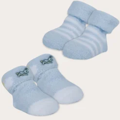 Baby Moo Tortoise stripes Soft Socks Booties Pack of 2 - Blue