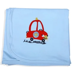 Baby Moo Traffic Jam Car Embroidery Soft Reversible Wrapper - Blue