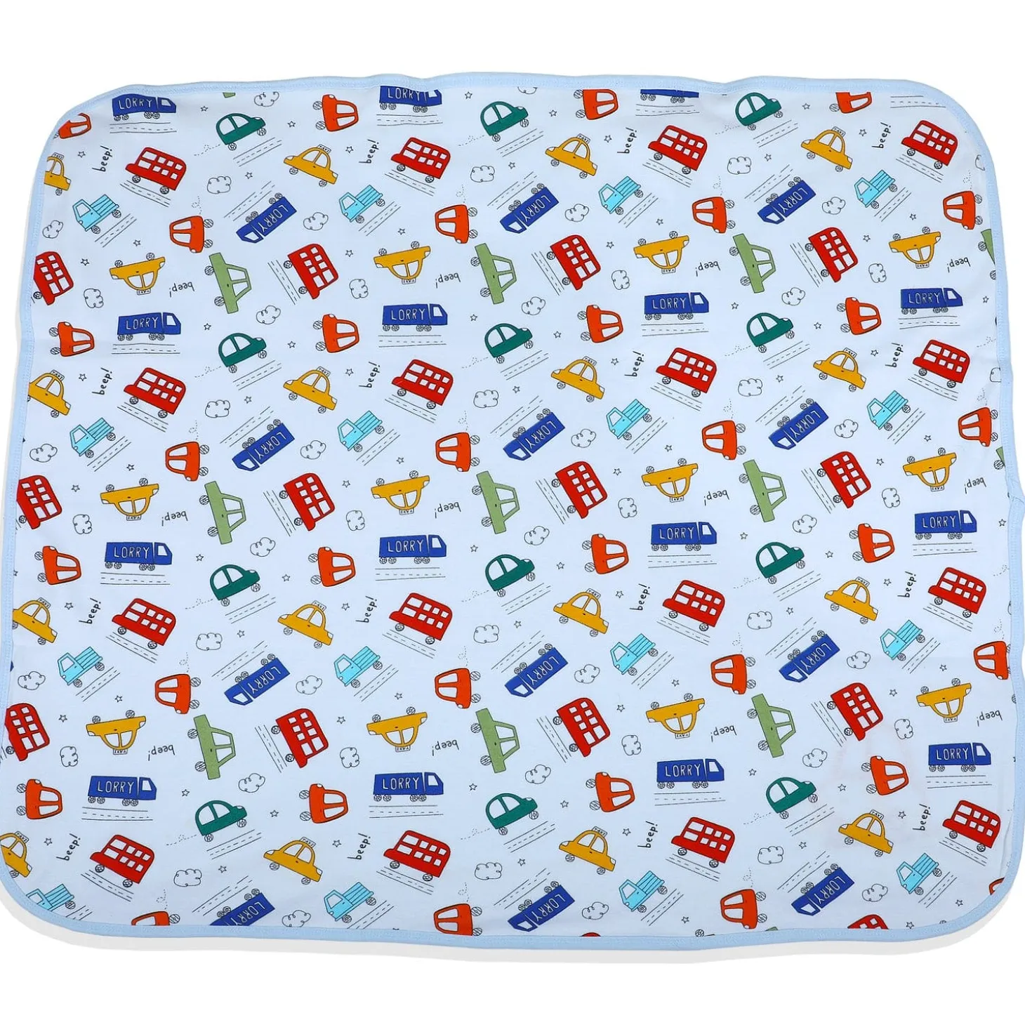 Baby Moo Traffic Jam Car Embroidery Soft Reversible Wrapper - Blue