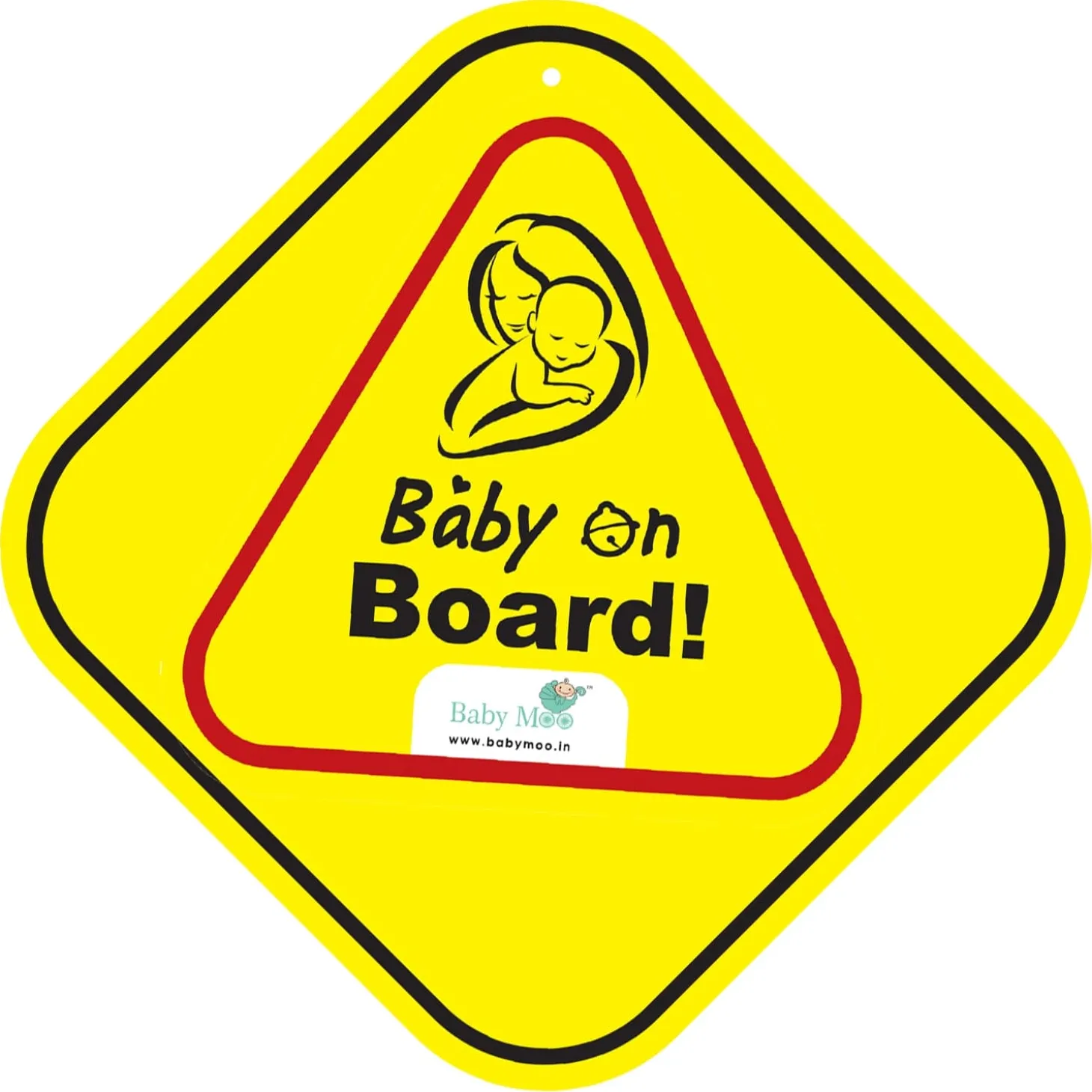 Baby Moo Triangular Baby On Board With Vacuum Suction Cup Clip - Yellow