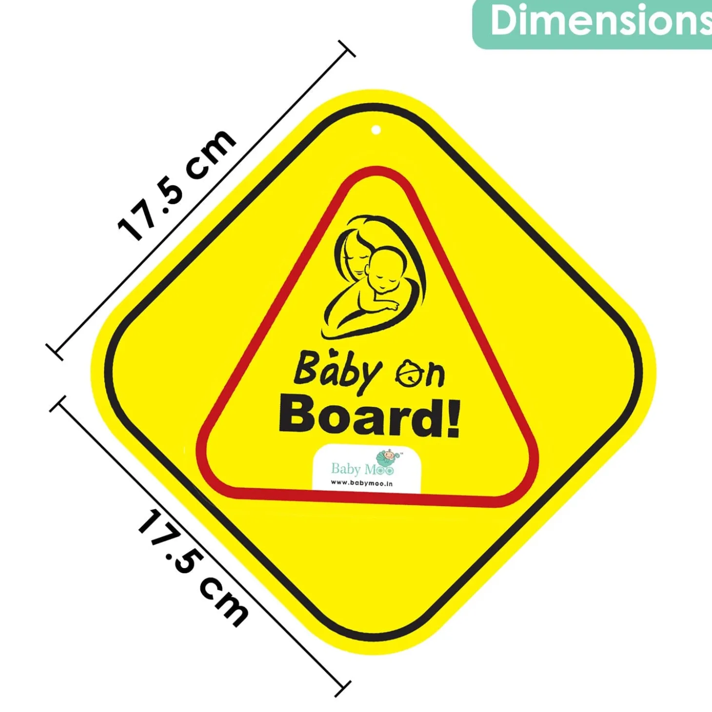 Baby Moo Triangular Baby On Board With Vacuum Suction Cup Clip - Yellow