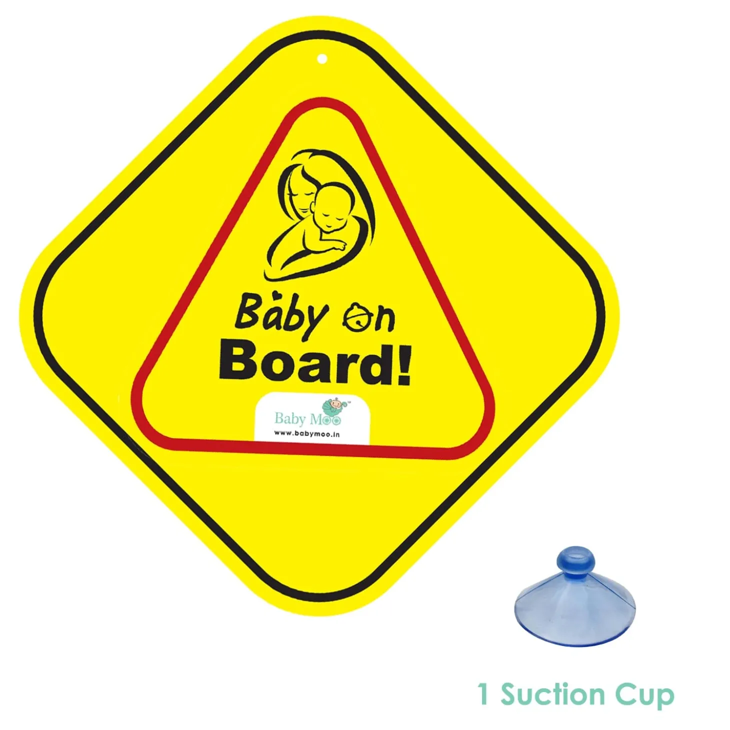 Baby Moo Triangular Baby On Board With Vacuum Suction Cup Clip - Yellow