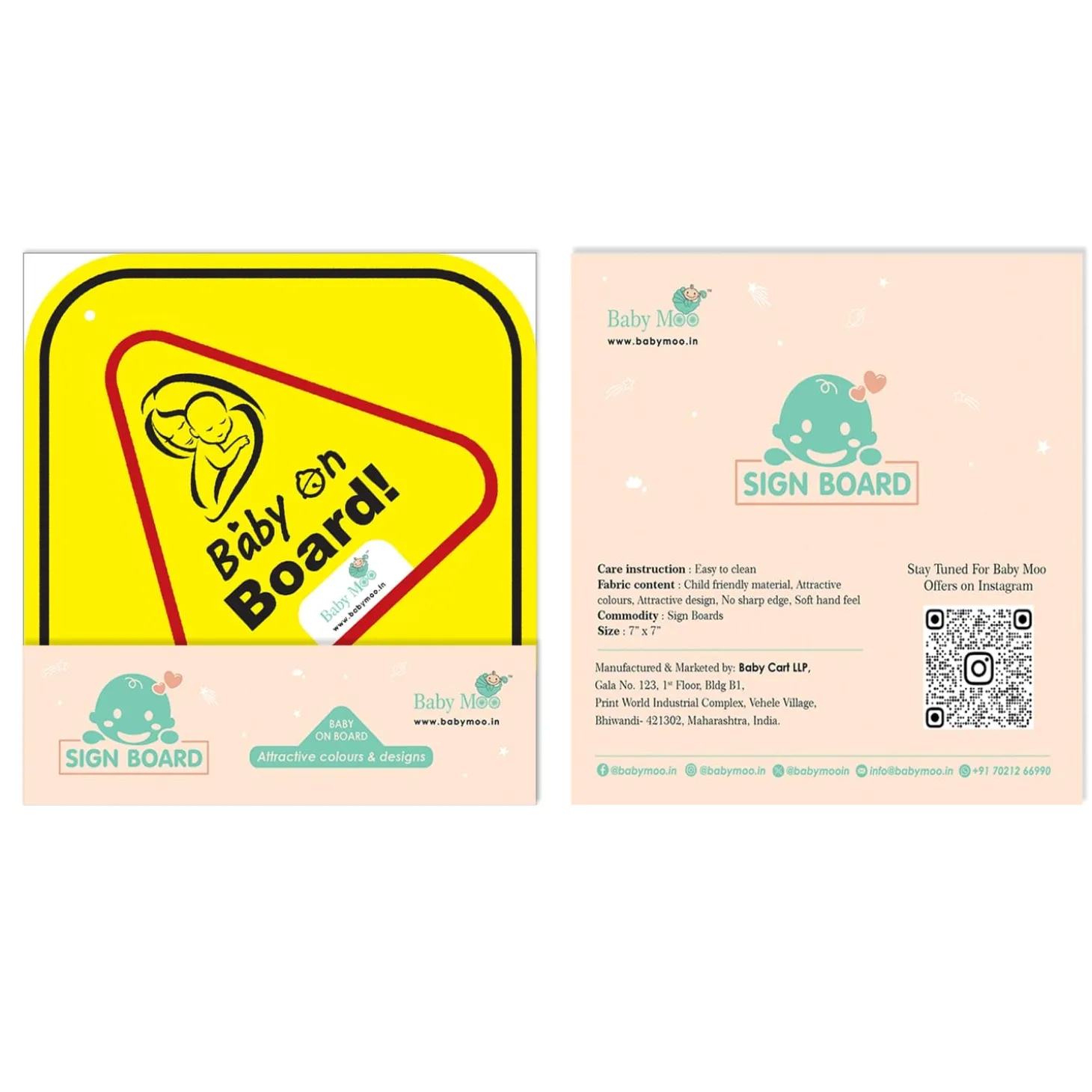 Baby Moo Triangular Baby On Board With Vacuum Suction Cup Clip - Yellow