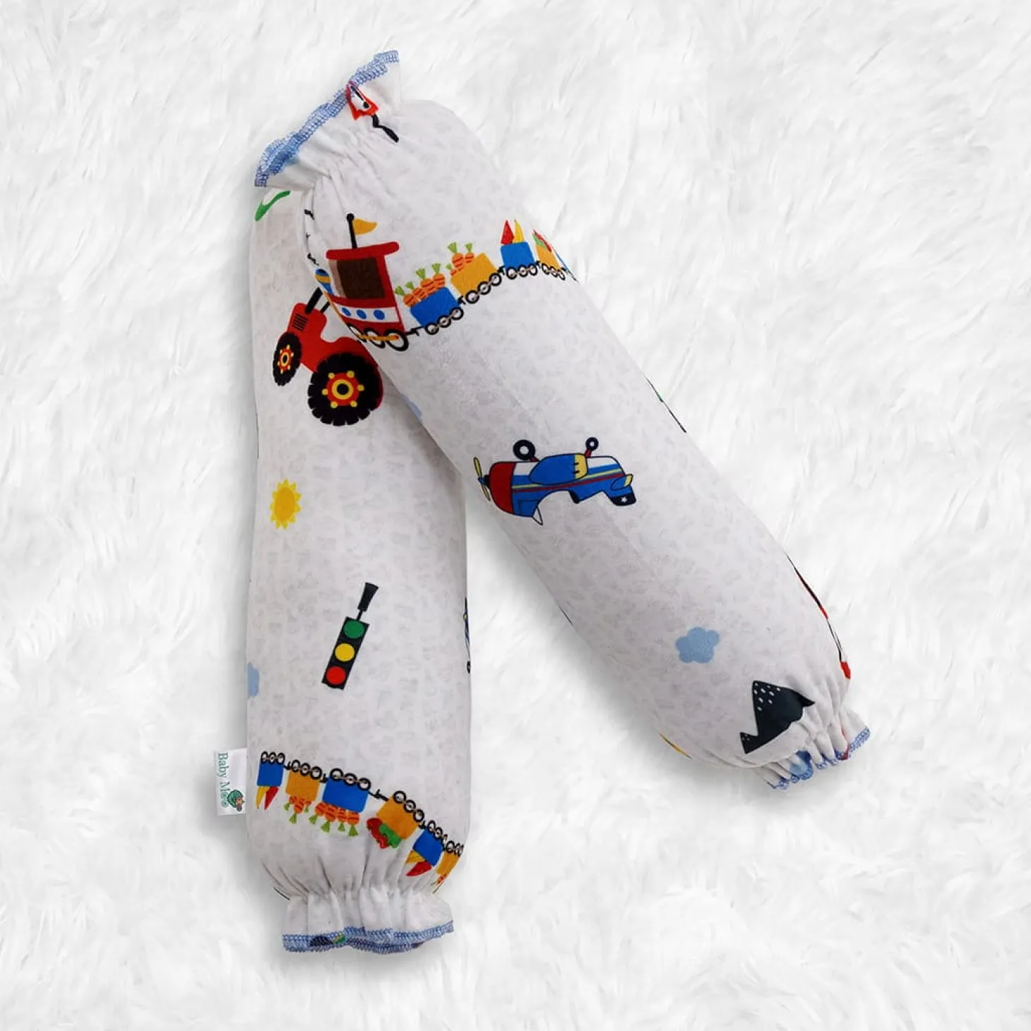 Baby Moo Truck And Car 2 Pcs Velvet Large Bolster Set - Cream