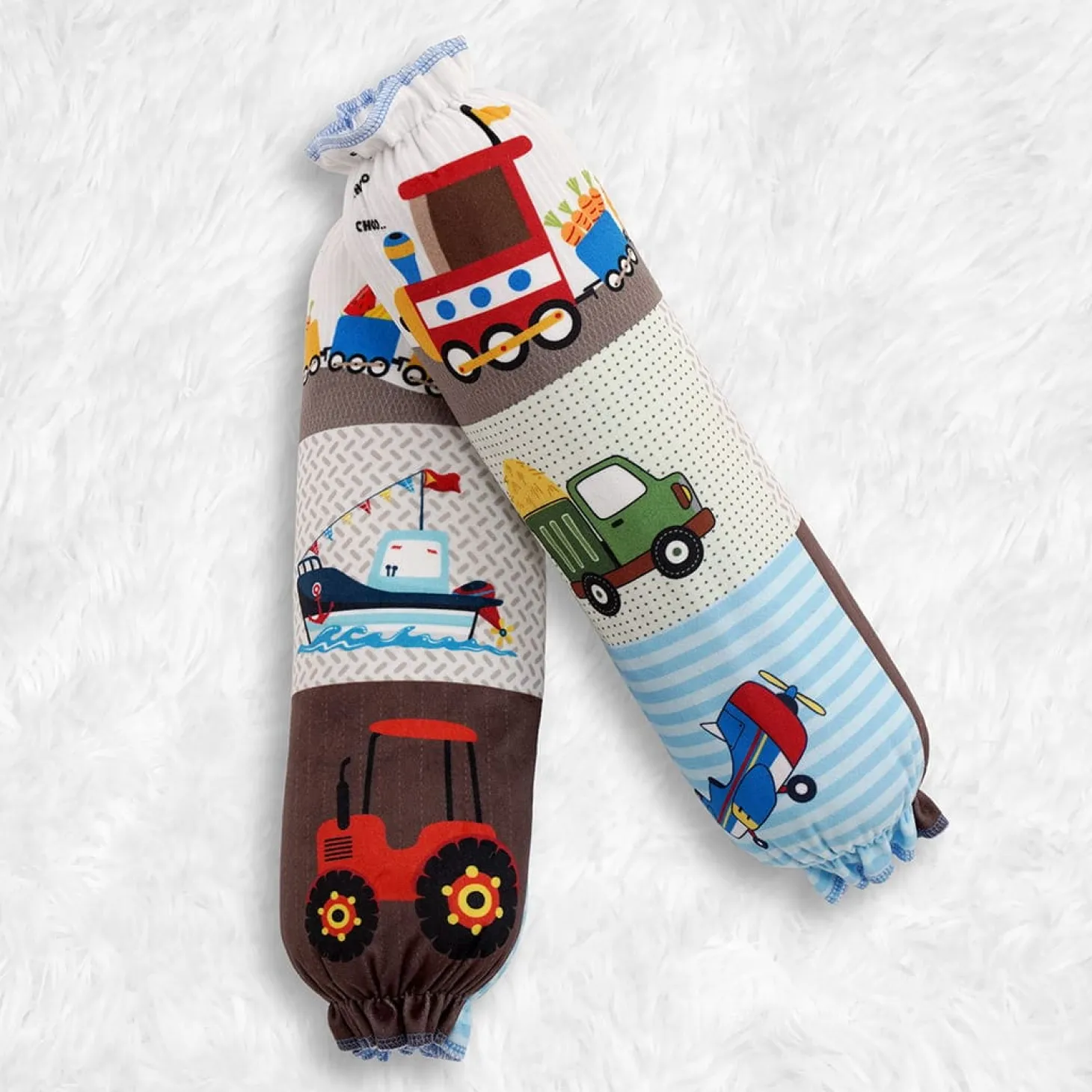Baby Moo Truck And Car 2 Pcs Velvet Large Bolster Set - Multicolour