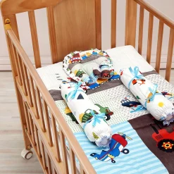 Baby Moo Truck And Car Soft Velvet U Pillow, 2 Side Bolsters Mattress Set - Multicolour